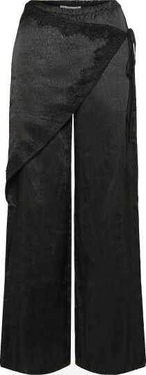 Topshop Tselin Satin Lace Wide Trousers Wvn BLACK 34