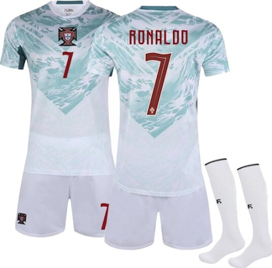 VM 2026 Portugal Bortestill Barn Voksen Fotballtrøye med Sokker Nr. 7 Ronaldo