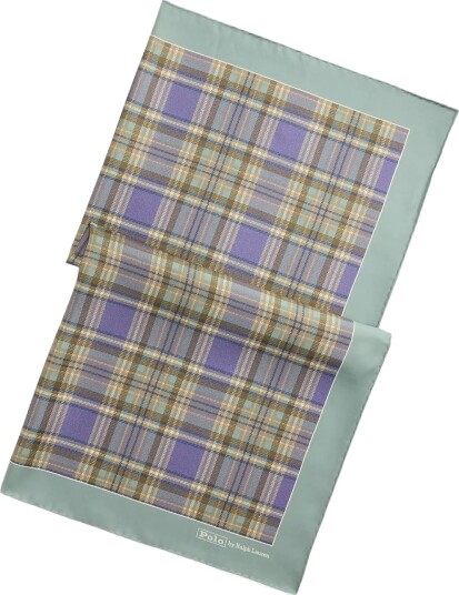 Polo Ralph Lauren Plaid Silk Square Scarf   Green   ONE SIZE