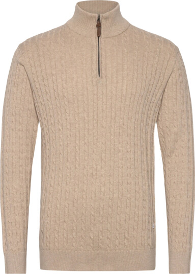 Lindbergh 1/2 Zip Cable Knit - Beige - L Lindbergh 1/2 Zip Cable Knit - Beige - L