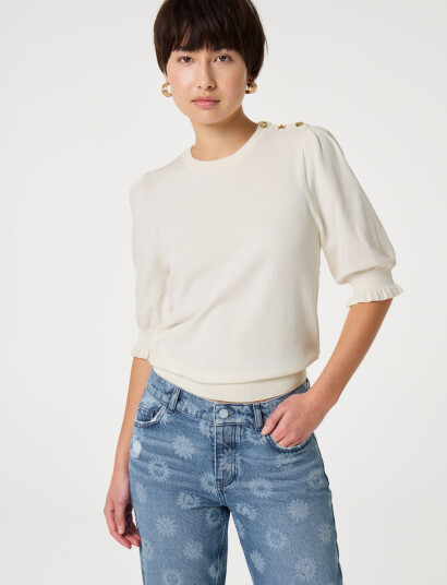 Fabienne Chapot Molly Short Sleeve Pullover - White - L Fabienne Chapot Molly Short Sleeve Pullover - White - L
