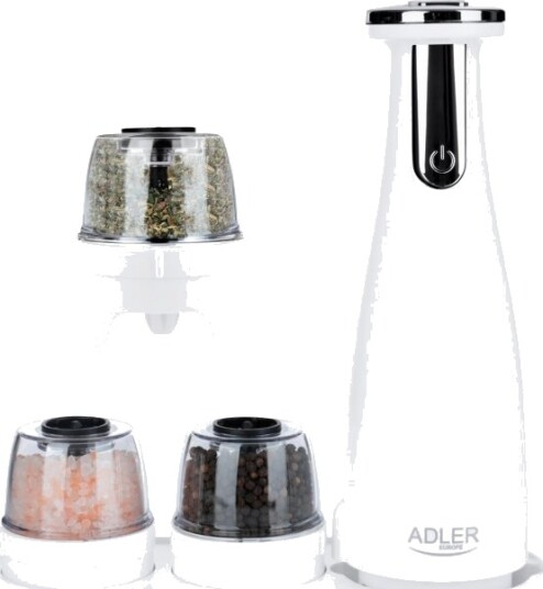 Adler AD 4449w Elektrisk salt- og pepperkvern - 3 kverner - USB, hvit