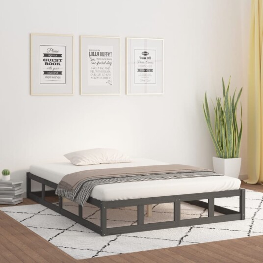 vidaXL Sengeramme grå 150x200 cm 5FT King Size heltre
