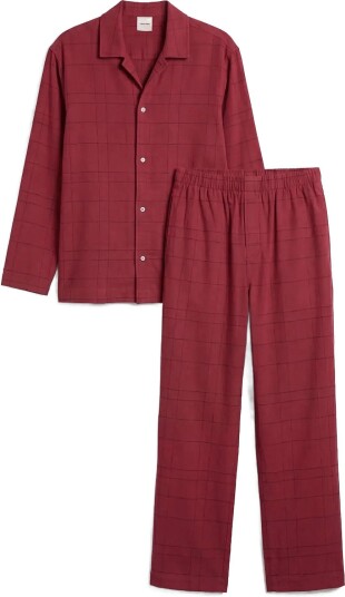 Calvin Klein Ls Button Down Pant Set   Red   L
