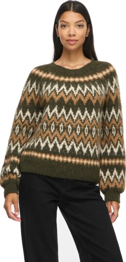 Vila Bows O Neck Long Sleeve Jaquard Knit Top Grønn XL