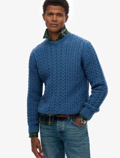 Superdry Jacob Cable Jumper Blue XXL Superdry Jacob Cable Jumper Blue XXL