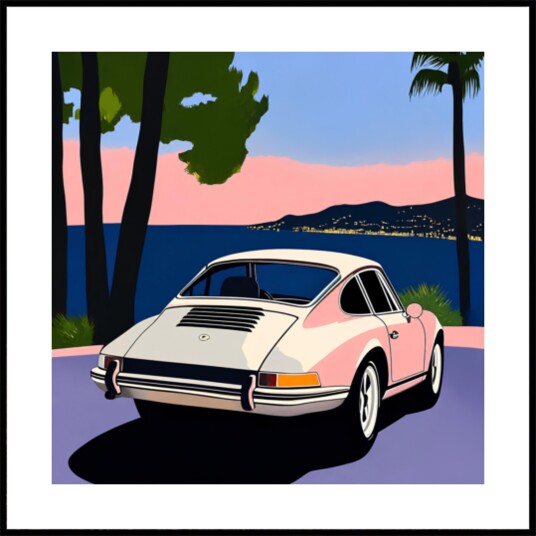Pink Classic Car Sunset Plakat / 40x40