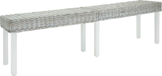 Benk hvit 160x35x45 cm naturlig kubu rotting og heltre mahogni Benk hvit 160x35x45 cm naturlig kubu rotting og heltre mahogni