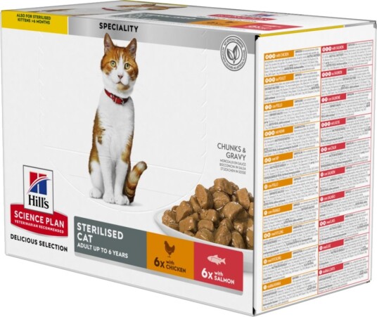 Hill'S Science Plan Young Adult Sterilised Cat Kylling Og Laks 12 X 85 G