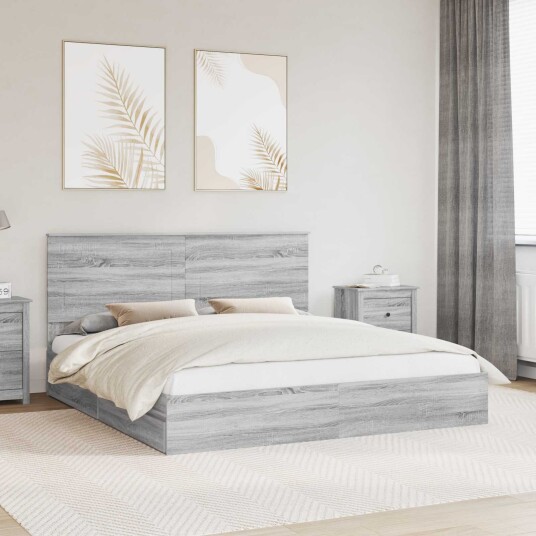 Seng med Oppbevaring Grå Sonoma 180 x 200 cm Konstruert tre Seng med Oppbevaring Grå Sonoma 180 x 200 cm Konstruert tre