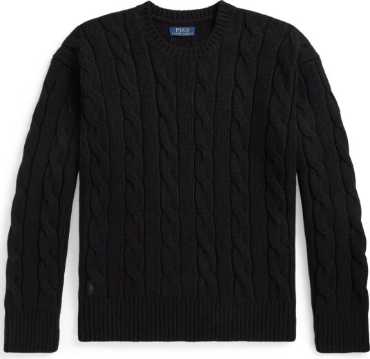 Polo Ralph Lauren Relaxed Fit Cable Wool Blend Sweater Black XL