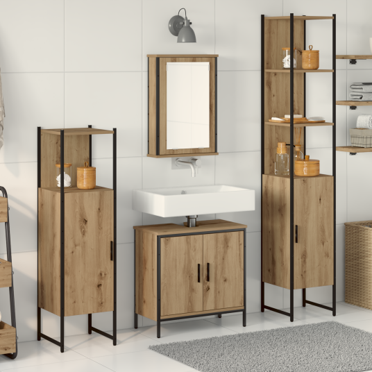 Baderomsinnredningssett med hylle 4 pcs Brun 33 x 33 x 185.5 cm Baderomsinnredningssett med hylle 4 pcs Brun 33 x 33 x 185.5 cm