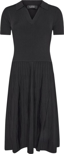 Lauren Ralph Lauren Rib Knit Short Sleeve Sweater Dress   BLACK   XL