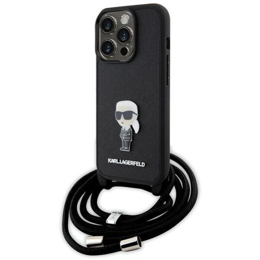 Karl Lagerfeld Crossbody Etui for iPhone 15 Pro Saffiano Monogram - Svart