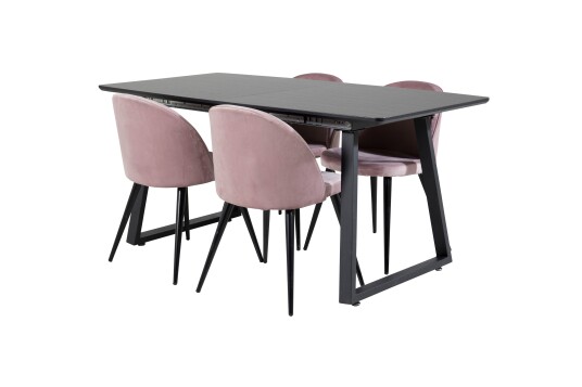 Inca Spisegruppe Forlengningsbar 160 cm Rektangulær med 4 Velvet Stoler Sort