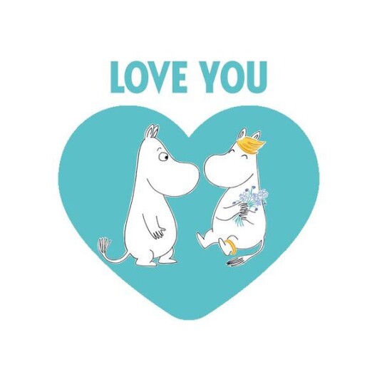 Moomin Mummi kort dobbelt 75x75 cm Love you hvit/blå