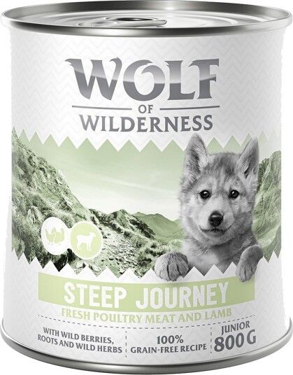 Wolf Of Wilderness Våtfôr Junior “Expedition” Steep Journey Fjærkre Med Lam 6 X 800 G