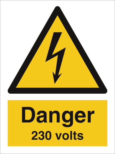 Danger 230 volts - Plast - 200 x 150 mm Danger 230 volts - Plast - 200 x 150 mm
