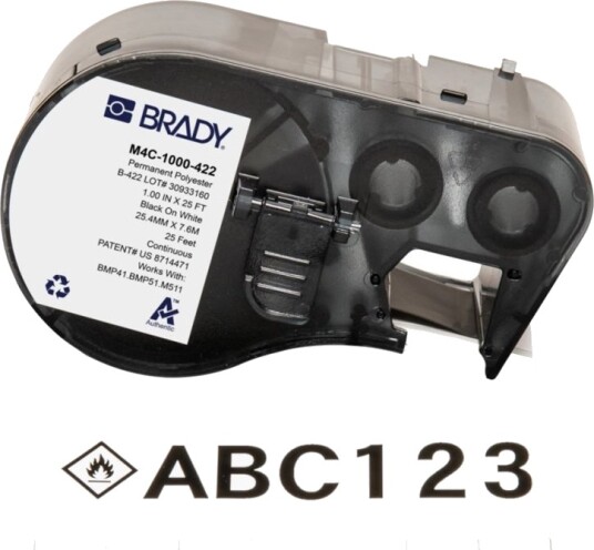 Brady Toughbond Series - Polyester - Blank - Permanent Akryl-Adhesiv - 101,6 Mikroner - Svart På Hvitt - Rull (2,54 Cm X 7,62 M) 1 Kassett(Er) Label In Cartridge With Ribbon - For Brady Bmp53