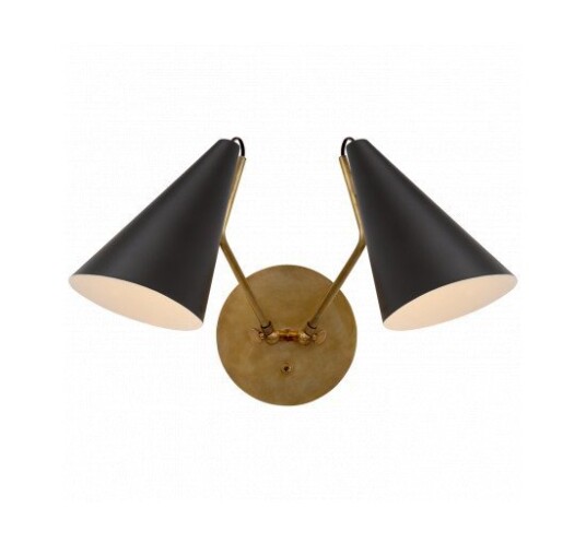 Clemente Double Sconce Antique Brass/Matte Black Shades Clemente Double Sconce Antique Brass/Matte Black Shades
