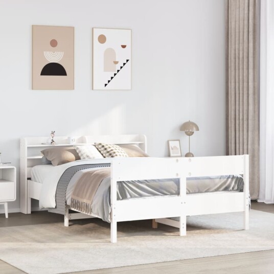 Sengeramme uten madrass hvit 135x190 cm heltre furu 3306943 Sengeramme uten madrass hvit 135x190 cm heltre furu 3306943
