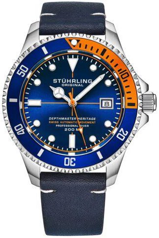 Stührling Original Herreklokke 883HL.05 Depthmaster Blå/Lær Ø42 mm
