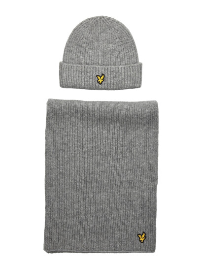 Lyle & Scott Brushed Scarf And Beanie Set - Grey - ONE SIZE