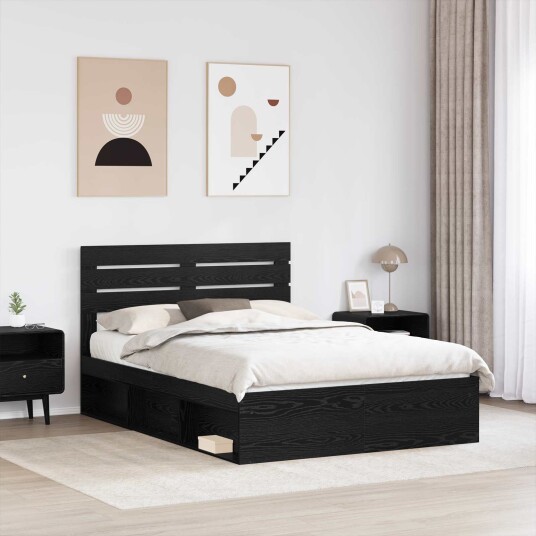 Sengestamme med hodegjerde Svart 140 x 190 cm Massiv furu
