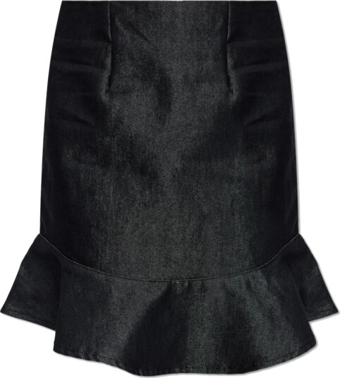ROTATE Birger Christensen Denim Mini Ruffle Skirt - Black - 38 ROTATE Birger Christensen Denim Mini Ruffle Skirt - Black - 38