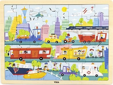Viga 44582 Puzzles On A Pad Of 48 Elements Getting To Know Transportation In The City