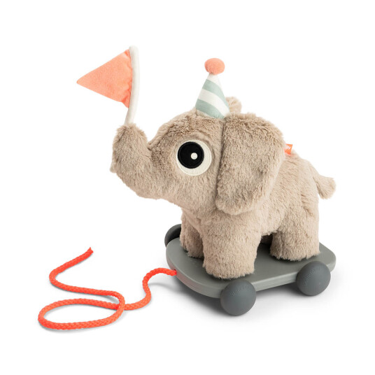 Done by Deer Pull Along 2 In 1 Toy Elphee Sand   Beige   ELPHEE:25X 13X H 28CM.WAGON:14X 19CM