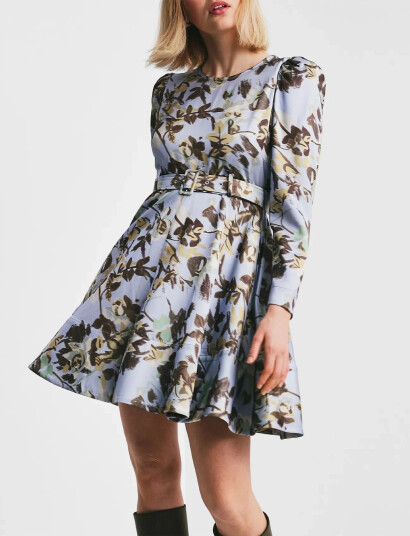 by Ti Mo Tailored Satin Belt Dress - Blue - L by Ti Mo Tailored Satin Belt Dress - Blue - L