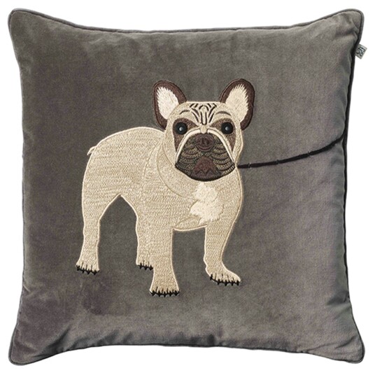 Chhatwal & Jonsson Embroidered French Bulldog Putetrekk 50x50 cm Grå