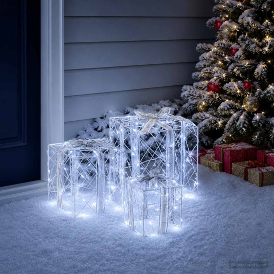 vidaXL Belyst julegaveeske 3 stk. 150 LED-lys Kaldhvit