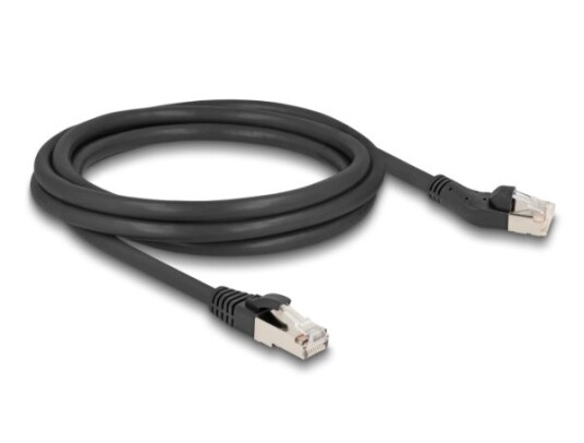 Delock Rj45 Nettverkskabel Cat.8.1 S/Ftp-Plugg Vinklet 45° Til Venstre Til Rett Plugg Opp Til 40 Gbps 2 M Svart