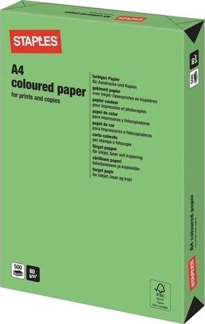 Staples Farget Papir Intensive Colours A4 80G Grønn/Deep Green Rull Med 500 Ark Staples Farget Papir Intensive Colours A4 80G Grønn/Deep Green Rull Med 500 Ark