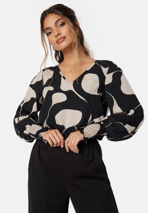 VERO MODA Vmlydia LS V-neck smock top Black AOP: Black w.p XS