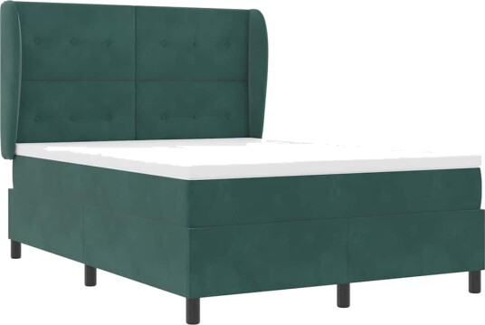 Box Spring Sengebunn med Madrass Mørkegrønn 140x190 cm Fløyel
