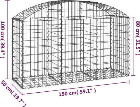 vidaXL Gabionkurv buet 150x50x80/100 cm galvanisert jern