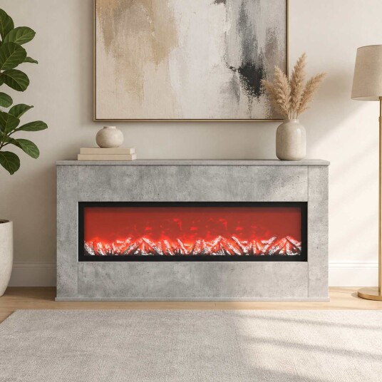 vidaXL Elektrisk peis Betong 114 x 18 x 58,5 cm Konstruert tre