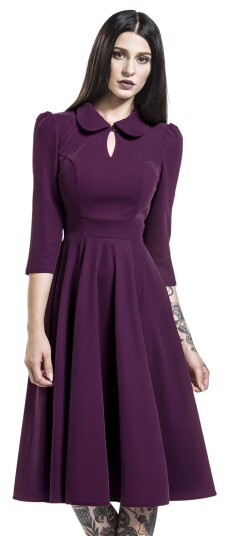 H&R London   Rockabilly Middellang kjole   Glamorøs fløyelskjole   XS til 6XL   Damer   lilla