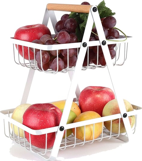 2 etasjes firkantet fruktskål – trådkurvdesign