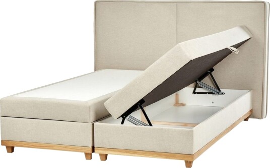 Kontinentalsäng Beliani Dynasty Beige-Ljust Trä, 160x200 cm Beige 180x200 -