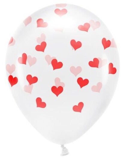 6 stk 33 cm Klare Ballonger med Røde Hjerter ECO Ballonger