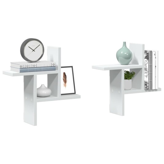  Vegghyller 2 stk hvit 38x12x38 cm konstruert tre