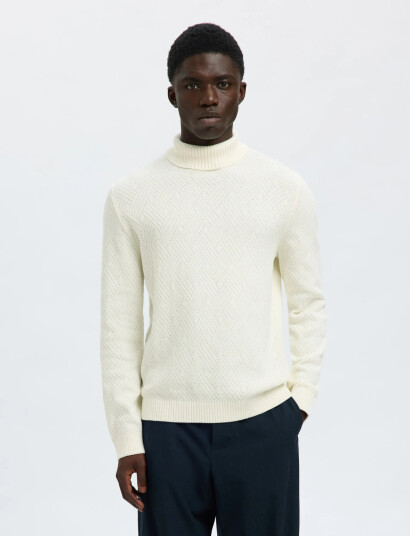 Selected Slhtrevor Ls Knit Structure Roll Neck Cream S Selected Slhtrevor Ls Knit Structure Roll Neck Cream S