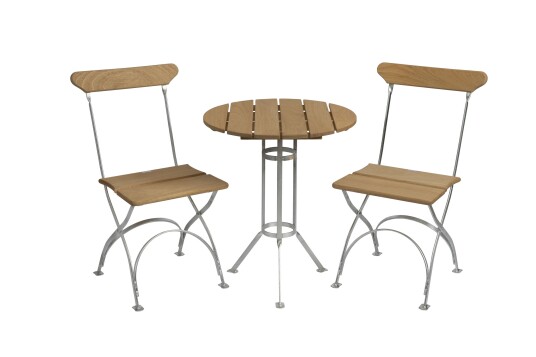 Grythyttan Stålmöbler Bryggeri spisegruppe Oljert eik/galvanisert stål 2 lenestoler & bord 60 cm