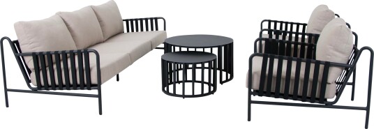 Selected Exclusive Billdal sofagruppe Antrasitt med taupe pute 3 seters sofa 2 lenestoler og 2 bord 55/75 cm