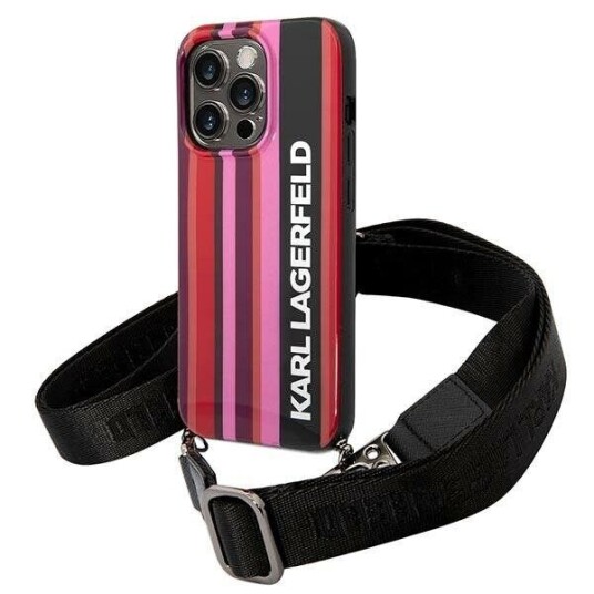 Karl Lagerfeld Hardcase til iPhone 14 Pro 6,1" med Fargestrimler og Stropp Rosa