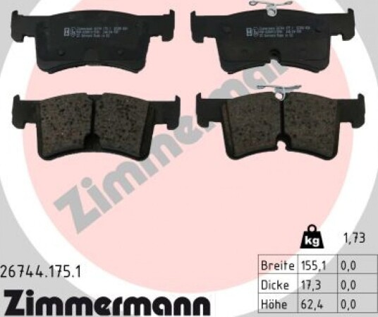 Bremseklosser sett ZIMMERMANN 26744.175.1